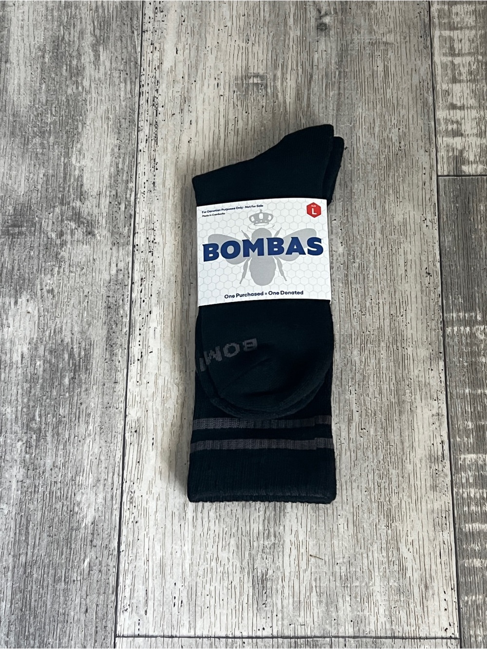 Bombas Black Socks with Subtle Gray Stripe Size Large
